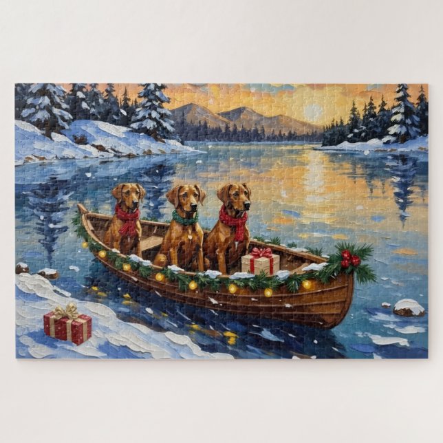Rhodesian Ridgeback Christmas Boat Holiday Jigsaw Puzzle (Horizontal)