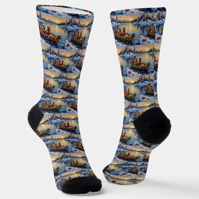 Rhodesian Ridgeback Christmas Boat Holiday Socks (Angled)
