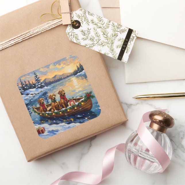 Rhodesian Ridgeback Christmas Boat Holiday Square Sticker (Gifting)