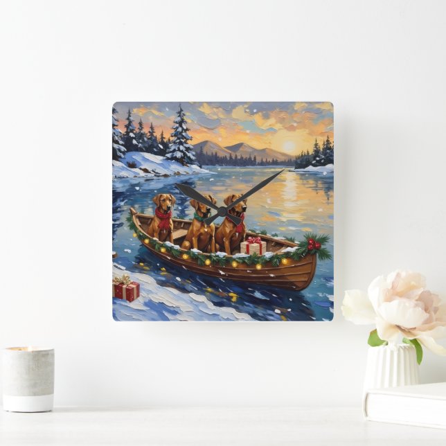 Rhodesian Ridgeback Christmas Boat Holiday Square Wall Clock (Home)