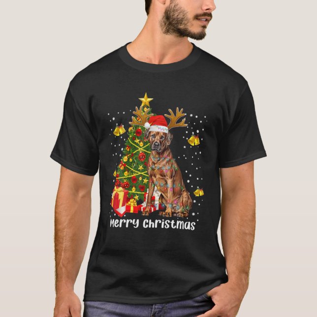 Rhodesian Ridgeback Christmas Lights Tree Santa Xm T-Shirt (Front)