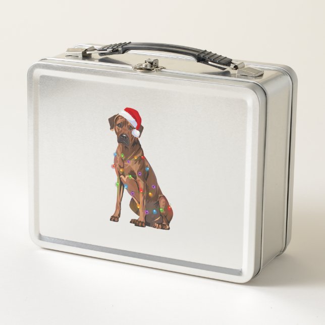 Rhodesian Ridgeback Christmas Lights Xmas Dog Love Metal Lunch Box (Front)