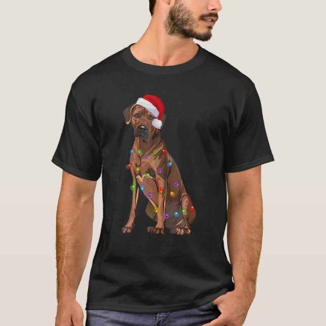 Rhodesian Ridgeback Christmas Lights Xmas Dog Love T-Shirt (Front)