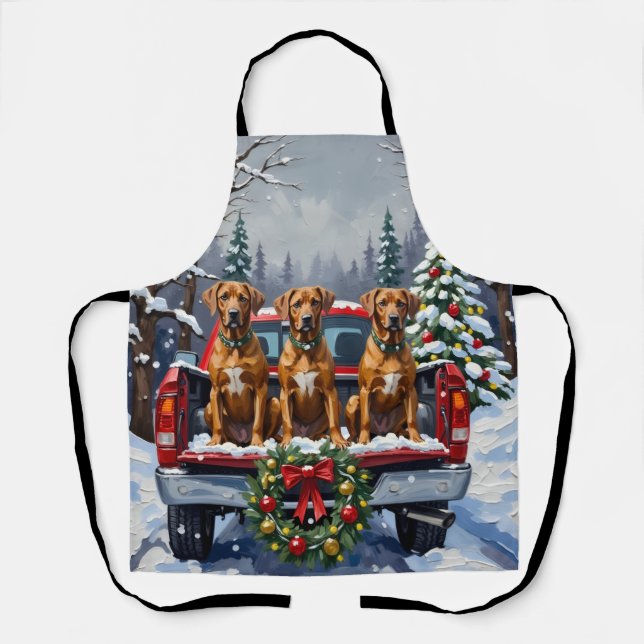 Rhodesian Ridgeback Christmas Red Truck Holiday Apron (Front)