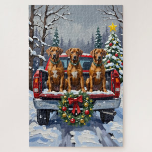 Rhodesian Ridgeback Christmas Red Truck Holiday Jigsaw Puzzle