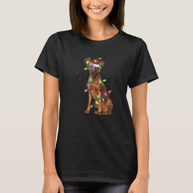 Rhodesian Ridgeback Christmas Tree Light Pajama Do T-Shirt (Front)