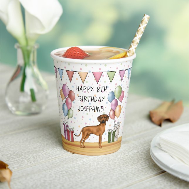 Rhodesian Ridgeback Colourful Pastel Happy Birthda Paper Cups (Insitu)