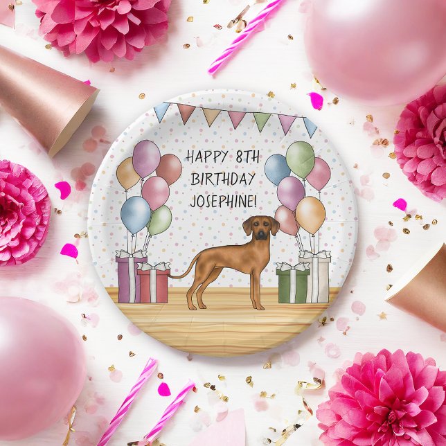 Rhodesian Ridgeback Colourful Pastel Happy Birthda Paper Plate (Creator Uploaded)