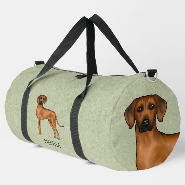 Rhodesian Ridgeback Cute Brown Dog With Name Green Duffle Bag (Left Corner)