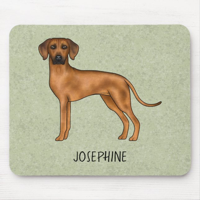 Rhodesian Ridgeback Cute Brown Dog With Name Green Mouse Pad (Front)
