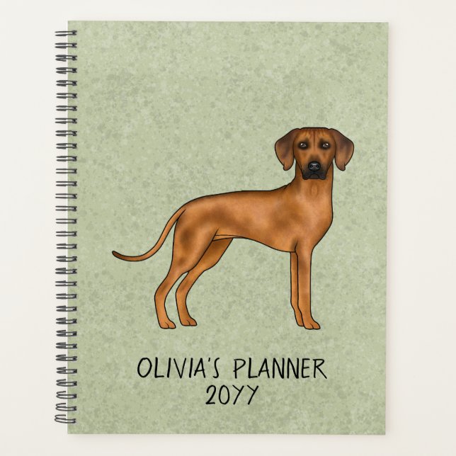 Rhodesian Ridgeback Cute Brown Dog With Text Green Planner (Front)