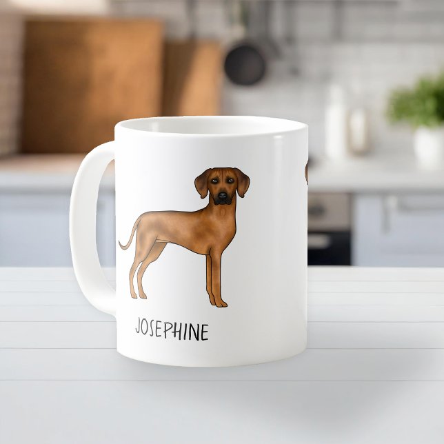 Rhodesian Ridgeback Cute Brown Lion Dog With Name Coffee Mug (Please note: This image is a digital mockup. The product may not be in scale.)