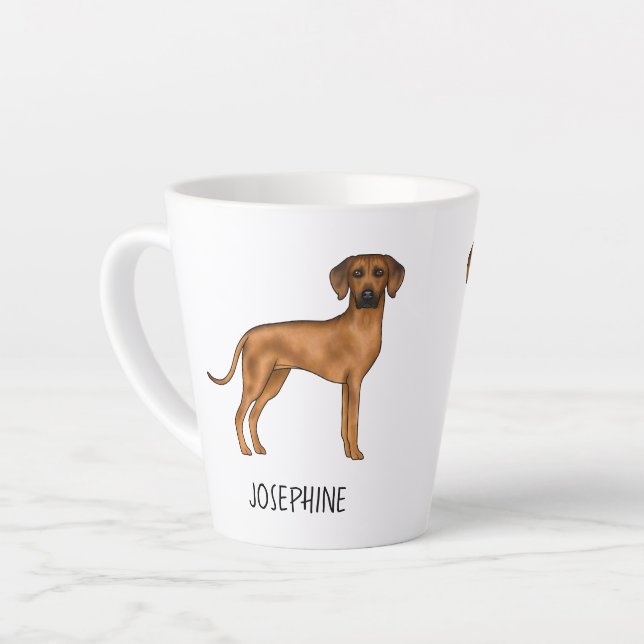 Rhodesian Ridgeback Cute Brown Lion Dog With Name Latte Mug (Left Angle)