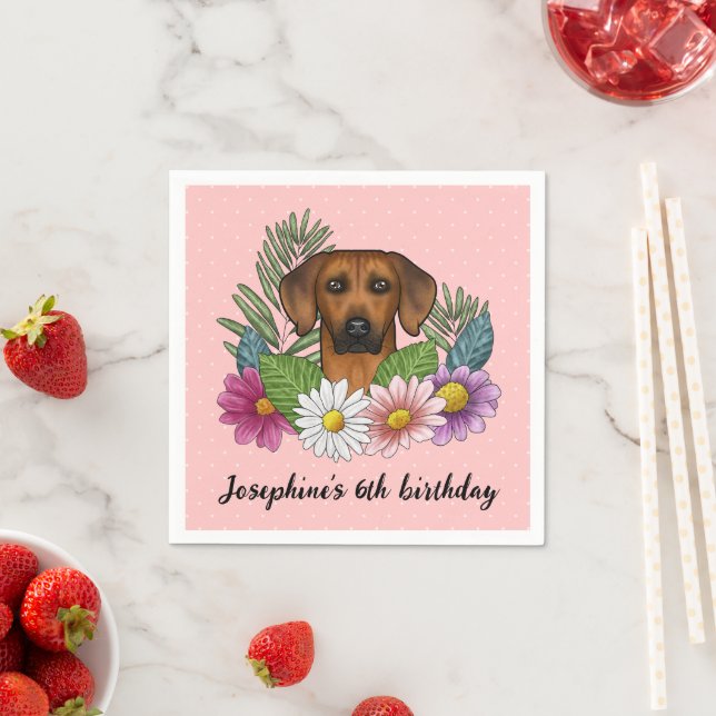 Rhodesian Ridgeback Dog And Flowers Birthday Party Napkin (Insitu)
