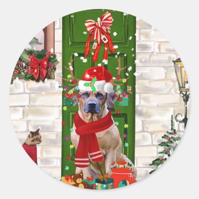 Rhodesian Ridgeback Dog Christmas  Classic Round Sticker (Front)