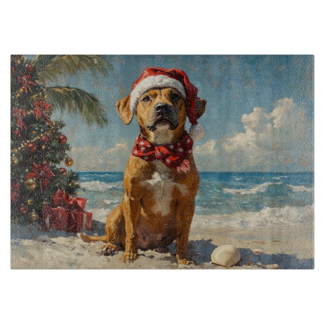 Rhodesian Ridgeback Dog Christmas Vintage Beach Cutting Board (Front)