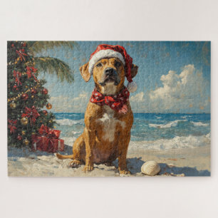 Rhodesian Ridgeback Dog Christmas Vintage Beach Jigsaw Puzzle