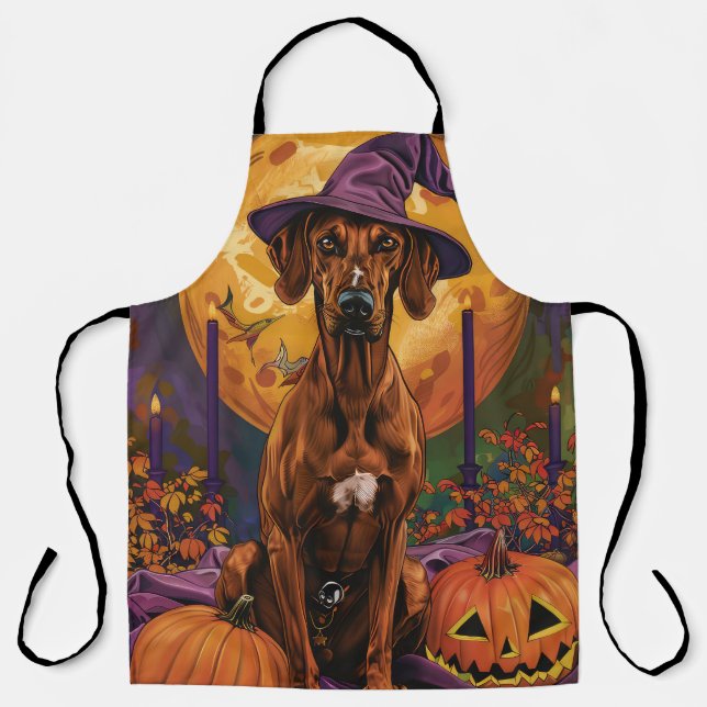 Rhodesian Ridgeback Dog Halloween Witch Pumpkin Apron (Front)