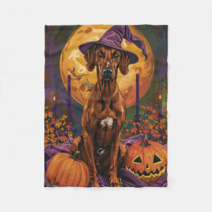 Rhodesian Ridgeback Dog Halloween Witch Pumpkin Fleece Blanket