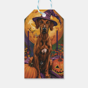 Rhodesian Ridgeback Dog Halloween Witch Pumpkin Gift Tags