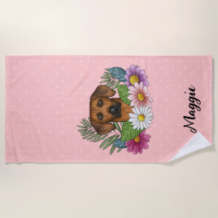Rhodesian Ridgeback Dog Head Colourful Flowers Pin Beach Towel
