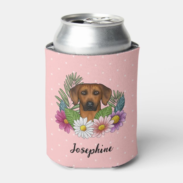 Rhodesian Ridgeback Dog Head Colourful Flowers Pin Can Cooler (Can Front)