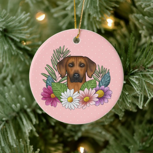 Rhodesian Ridgeback Dog Head Colourful Flowers Pin Ceramic Ornament (Tree)