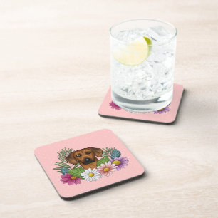 Rhodesian Ridgeback Dog Head Colourful Flowers Pin Coaster