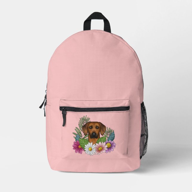 Rhodesian Ridgeback Dog Head Colourful Flowers Pin Printed Backpack (Front)