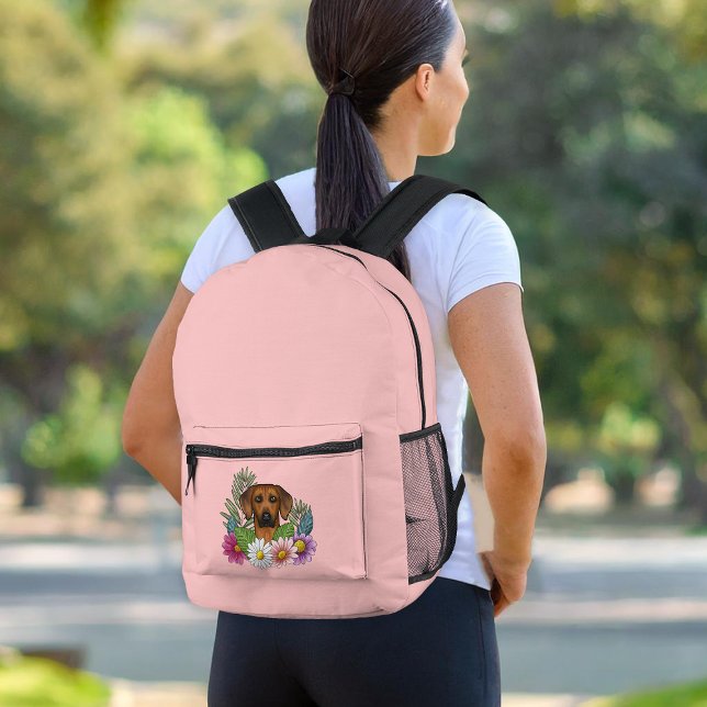 Rhodesian Ridgeback Dog Head Colourful Flowers Pin Printed Backpack (Please note: This image is a digital mockup. The product may not be in scale.)