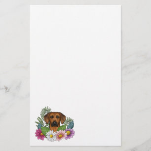 Rhodesian Ridgeback Dog Head Colourful Wildflowers Stationery