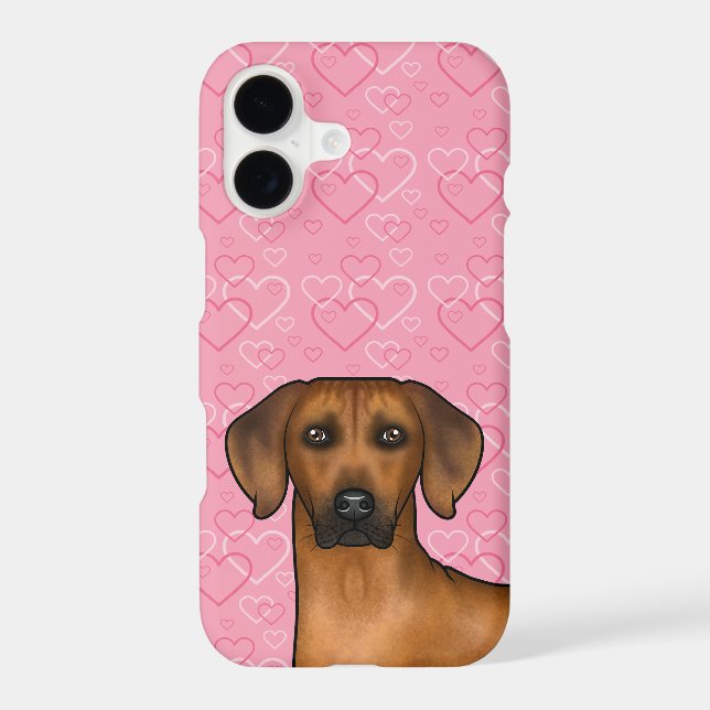 Rhodesian Ridgeback Dog Head On Pink Love Hearts (Back)