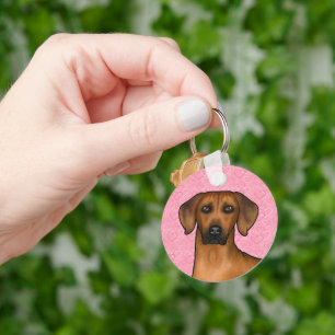 Rhodesian Ridgeback Dog Head On Pink Love Hearts Key Ring