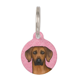 Rhodesian Ridgeback Dog Head On Pink Love Hearts Pet Tag