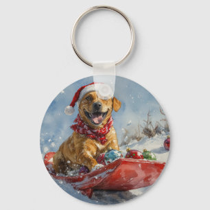 Rhodesian Ridgeback Dog in Sledge Christmas Key Ring