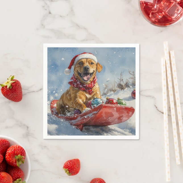 Rhodesian Ridgeback Dog in Sledge Christmas Napkin (Insitu)