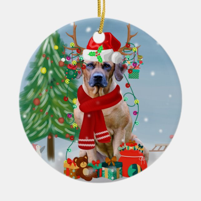 Rhodesian Ridgeback Dog in Snow Christmas Gift   Ceramic Ornament (Front)