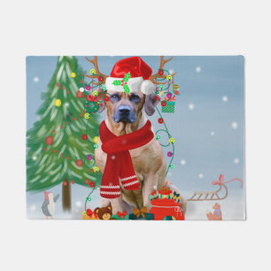 Rhodesian Ridgeback Dog in Snow Christmas Gift   Doormat