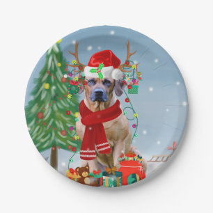 Rhodesian Ridgeback Dog in Snow Christmas Gift   Paper Plate