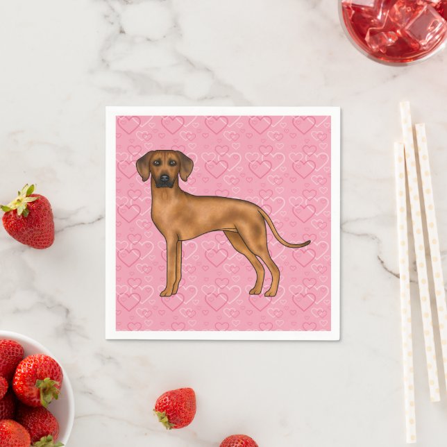 Rhodesian Ridgeback Dog Love Heart Pattern Pink Napkin (Insitu)
