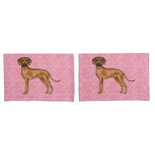 Rhodesian Ridgeback Dog Love Heart Pattern Pink Pillowcase