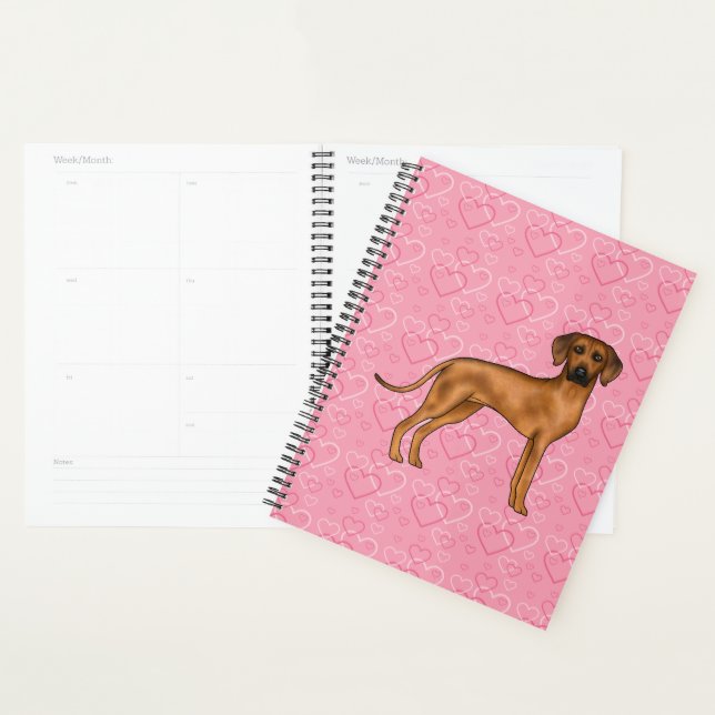 Rhodesian Ridgeback Dog Love Heart Pattern Pink Planner (Display)