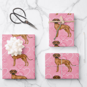 Rhodesian Ridgeback Dog Love Heart Pattern Pink Wrapping Paper Sheet