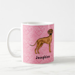 Rhodesian Ridgeback Dog On Pink Hearts With Name Coffee Mug