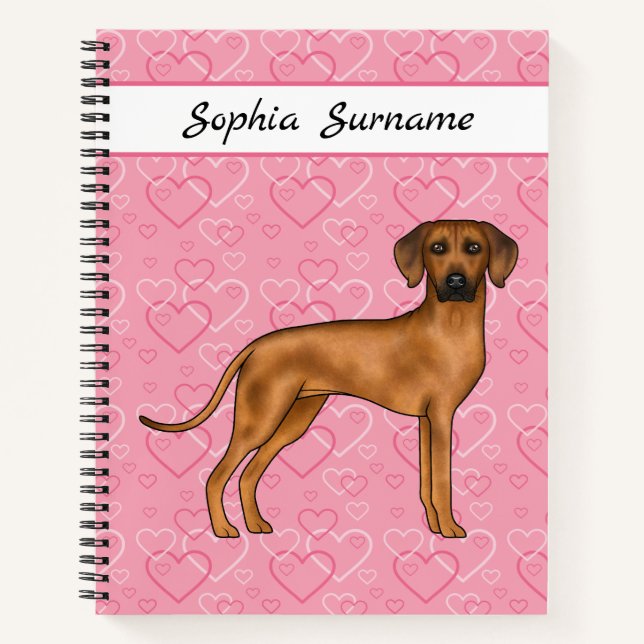 Rhodesian Ridgeback Dog On Pink Hearts With Text Notebook (Front)