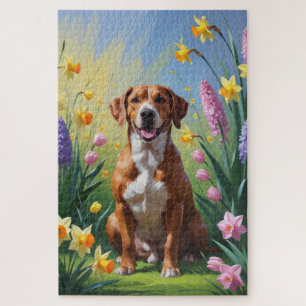 Rhodesian Ridgeback Dog Spring Flowers Painting Jigsaw Puzzle