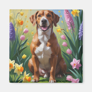 Rhodesian Ridgeback Dog Spring Flowers Painting Magnet