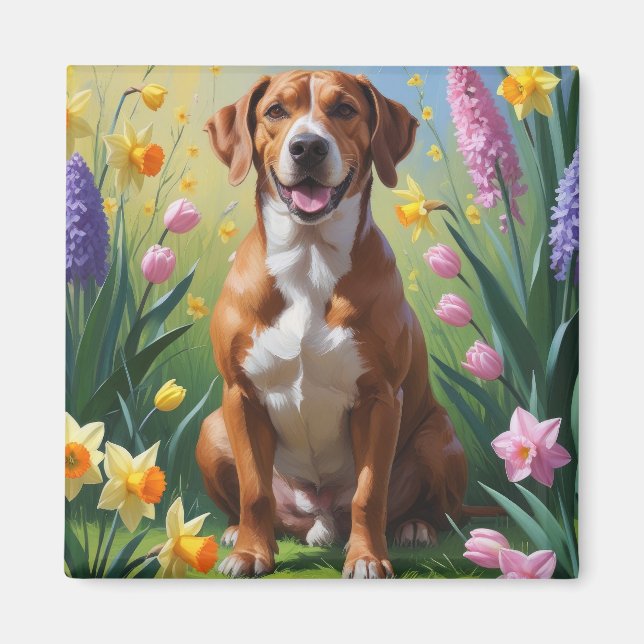 Rhodesian Ridgeback Dog Spring Flowers Painting Magnet (Front)