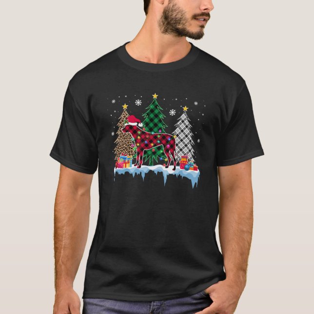 Rhodesian Ridgeback Dog Tree Christmas Lights Funn T-Shirt (Front)