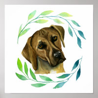 Rhodesian Ridgeback Dog with a Wreath Watercolor